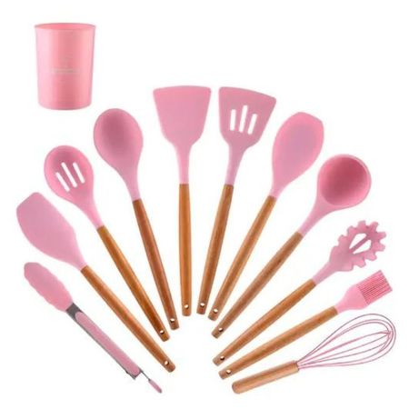 Set de Utensilios de Cocina Gadnic x12 Madera Silicona KCOCI002 Rosa