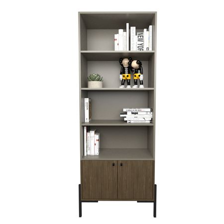 Biblioteca Metalwood Puertas Bajas Tables Cod: 4256 Gris y Nogal