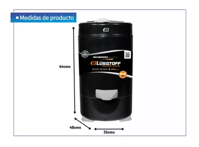 Secarropas Centrífugo Lusqtoff Negro - 6.5kgs - 2800rpms - Vista 3