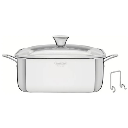 Olla Cuadrada Grano 26x26 Asas Tapa Vidrio 7,3l Tramontina Plateado