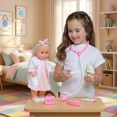 Muñeca Cariñito Mila veterinaria 40cm con mascotas (911)