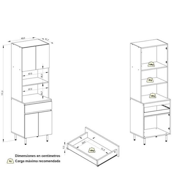 Mueble Ricchezze Multiuso Livorno 0.60M 4 Puertas 1 Cajón Blanco Norte - Vista 3
