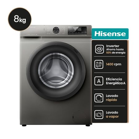 Lavarropas HISENSE WFQP8014T 8kg inverter 1400rpm gris