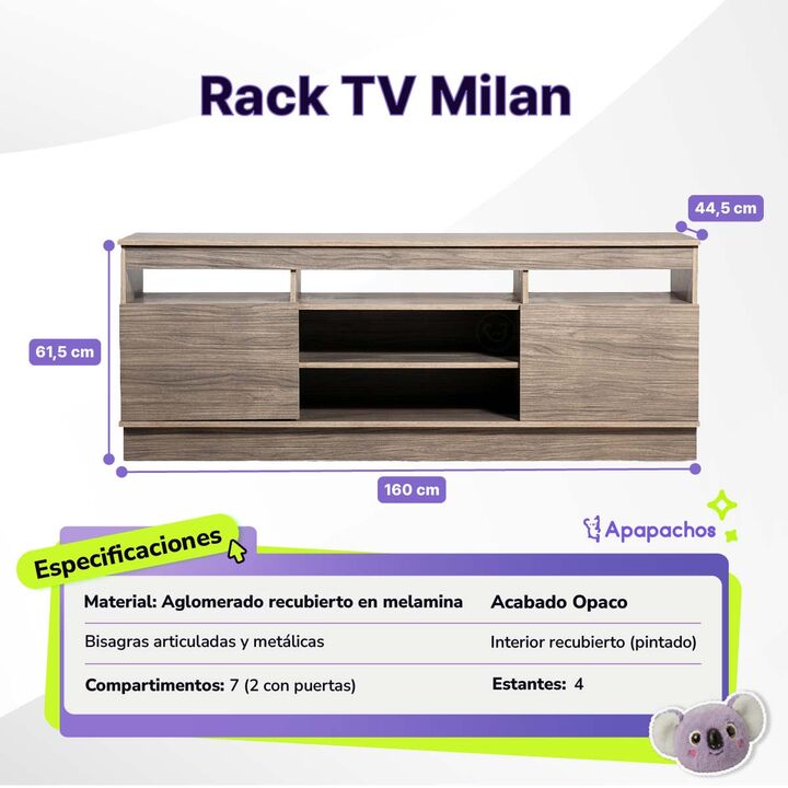 Combo de Entretenimiento Milan Rack y Panel Flotante para TV Pinot - Vista 4