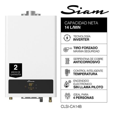 Calefón A Gas Siam 14 L/min Tiro Forzado Inverter CLSI-CA14B