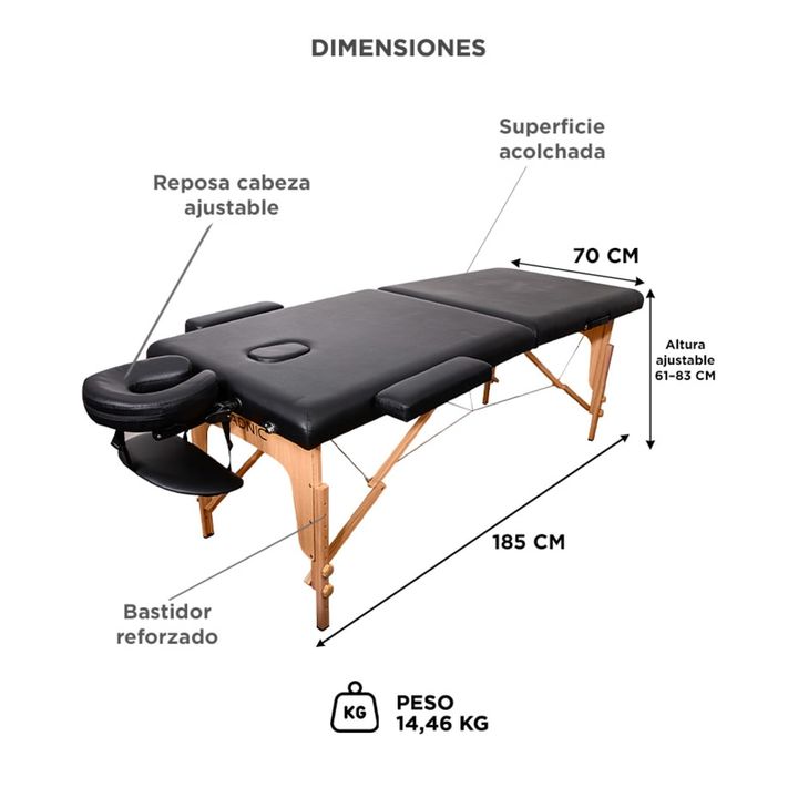 Camilla Para Masajes Blanca Gadnic Profesional Hasta 225kg 185x70cm Plegable - Vista 6