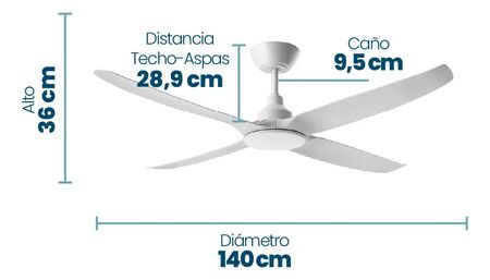 Ventilador De Techo PHILCO Teb5634lp 56p 38w 205rpm 4 palas luz control remoto blanco