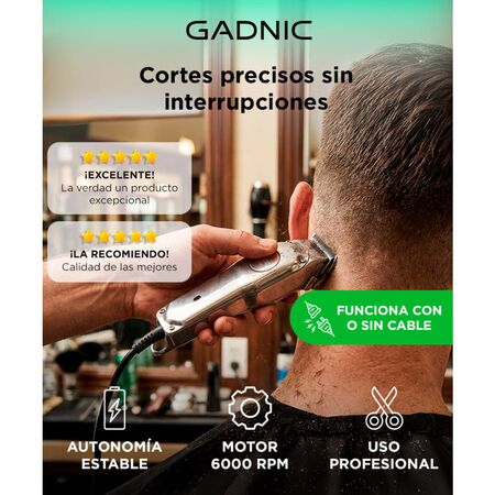 Máquina de Cortar Pelo Gadnic 1919B Acero Inoxidable Uso Profesional 5w Recargable + 8 Peines