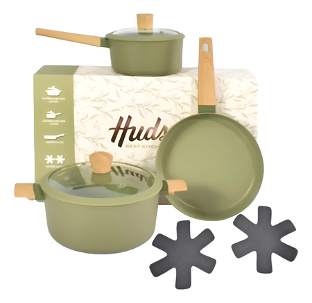 Batería Cocina Olive Hudson 5 Pzs Oli01 Cacerola Sarten Olla Oliva