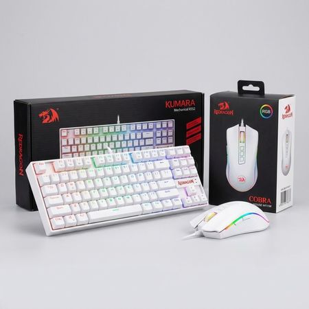 COMBO BLANCO REDRAGON TECLADO MECANICO KUMARA K552 + MOUSE COBRA M711W GAMER PERIFERICOS