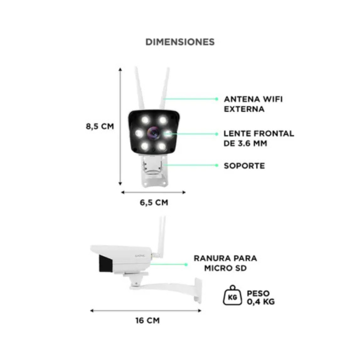 CAMARA DE SEGURIDAD GADNIC IP PRO EXTENSOR CM200W (C:BLANCO P2P00041) - Vista 3