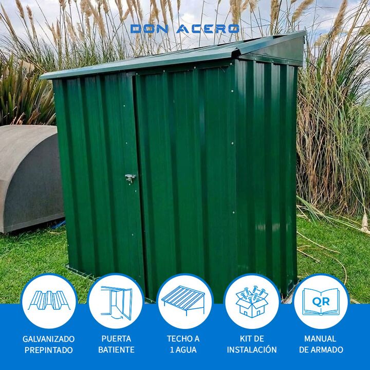 Armario Deposito Galpon de jardin Casi 2x1x2 Techo 1 agua Verde DON ACERO - Vista 4