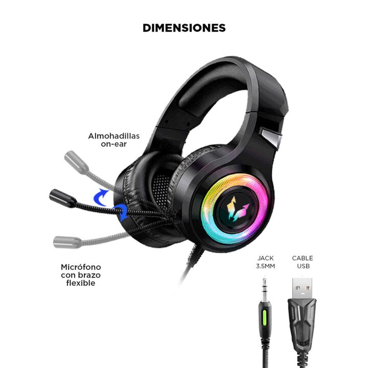 Auriculares Gamer Alpha A9000 Play Micrófono Luz RGB Cancelación Sonido - Vista 6