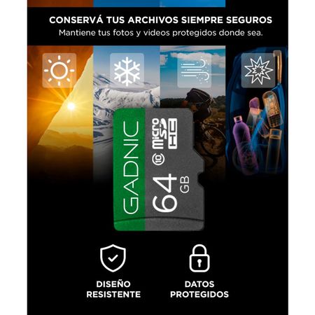 Memoria Micro SD Gadnic 64GB Clase 10 Adaptador Incluido