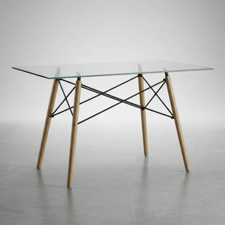 Mesa De Comedor Rectangular De Vidrio Pata Madera 120x80cm Vidrio Madera - Vista 2