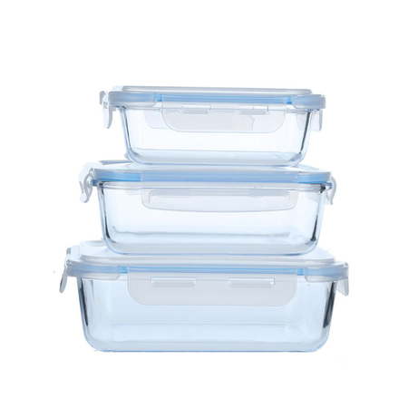 Set X 3 Recipientes De Vidrio Rectangulares Con Tapa