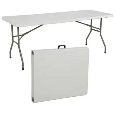 MESA PLEGABLE PARA JARDIN TIPO VALIJA DE 180 X 70 CM BLANCO