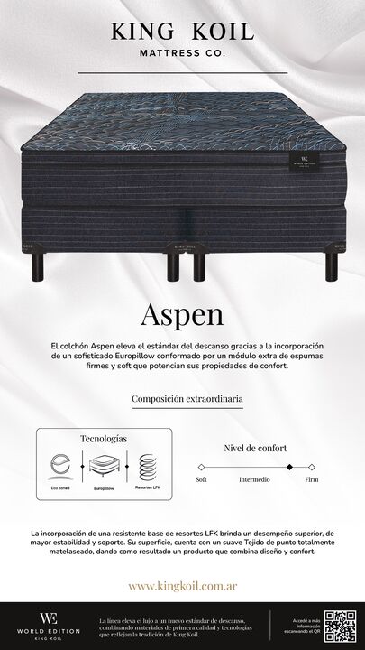 Colchon y Sommier King Koil Aspen Queen Size 150x190 Resortes LFK con Euro pillow de Espuma Firme - Vista 3