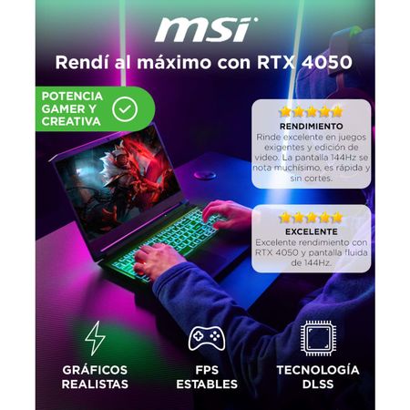 Notebook Msi Thin 15 Core I5 13420h 16gb 512GB Rtx 4050 8gb GDDR6 156 144Hz Color Gris 
