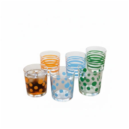 Set x 6 Vasos Agua Jugo Decorados Colores Vidrio Pasabahce