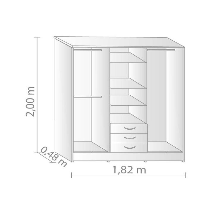 Placard Plus 200x1,82x0,48 6 puertas/ 3 cajones Gris Andino 100609 - Vista 2