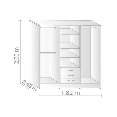 Placard Plus 200x1,82x0,48 6 puertas/ 3 cajones Gris Andino 100609