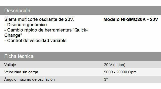 Sierra Multicorte Oscilante Inalambrica 20v DAIHATSU con bateria y cargador rapido - Vista 3