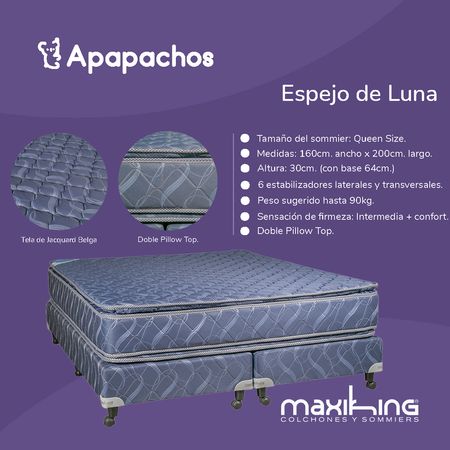 Sommier y Colchon Espejo de Luna Super Queen 160x200x30 de Resortes Bonnell Doble Pillow de Jackard