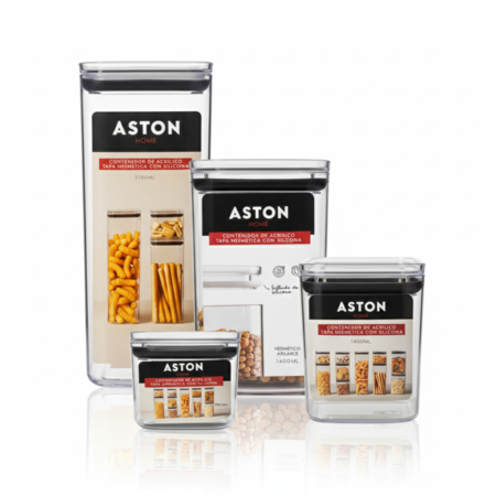 Set x 4 Tapers Contenedores Herméticos Apilable Acrílico Cuadrados Aston