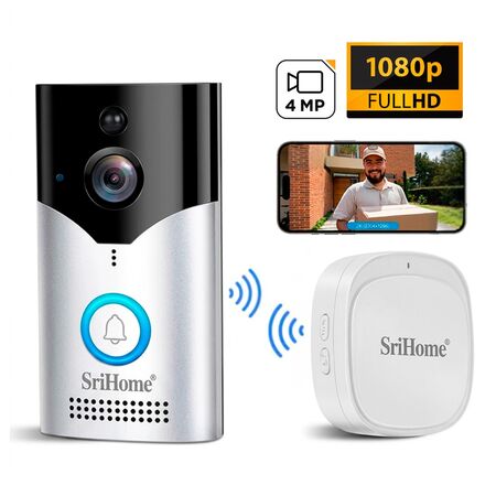 Timbre Inteligente Inalambrico Srihome DH002 4MP Wifi Con Camara HD Vision Nocturna Audio Bidireccional