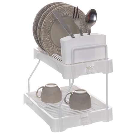 Escurridor Seca Platos con Cubiertero Metaltru Metal Plastico Blanco