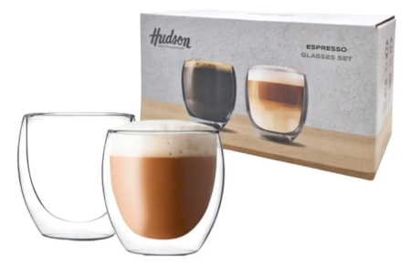 Set X2 Taza Café Pocillo Vaso 80ml Doble Pared Hudson