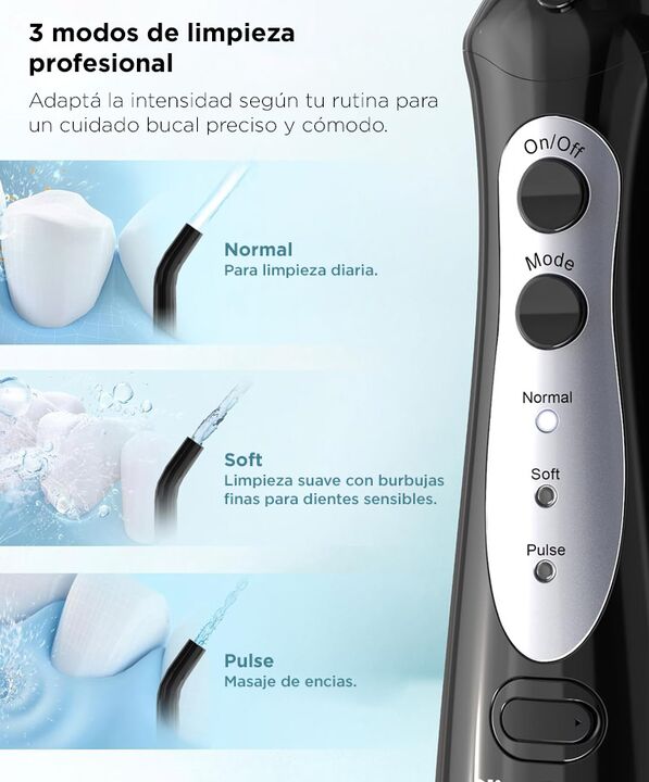 Irrigador Bucal Portatil Nicefeel Inalámbrico 300ml 2 Boquillas Intercambiables 5 Modos - Vista 3