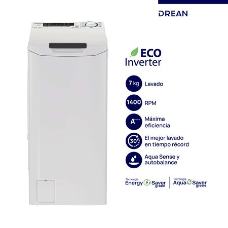 Lavarropas Carga Superior Ecoinverter 7 Kg 1400 RPM Blanco Drean LTDRI0714PB0