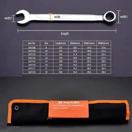 Set de 8 Llaves Combinadas Harden 8mm a 19mm con Estuche