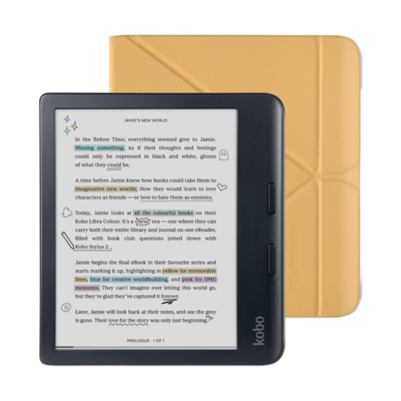 Lector E Reader Kobo Libra Colour Negro Con Funda Sleepcover Amarilla Amarillo