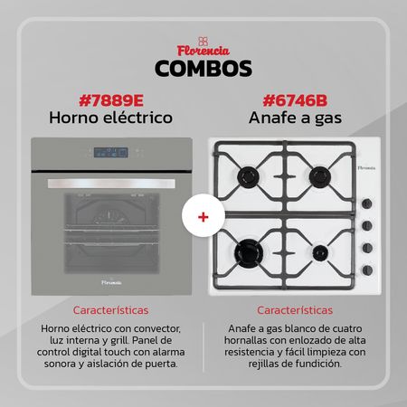 Combo Florencia Horno Eléctrico Empotrable 7889E + Anafe A Gas 6746B Blanco