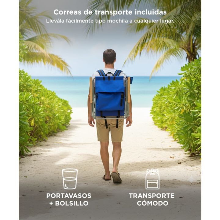 Reposera Plegable Gadnic 4 Posiciones Porta Botellas Portátil - Vista 4