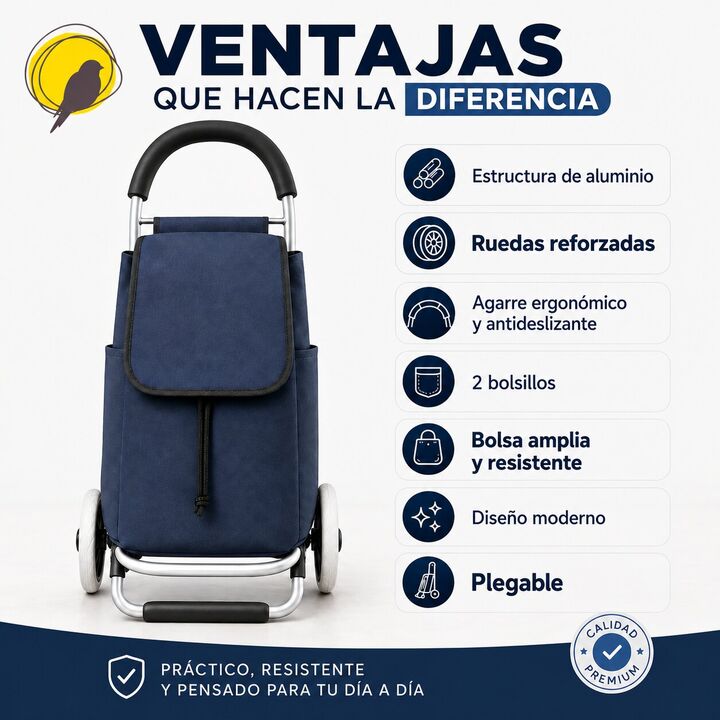 Carrito De Compras Plegable Con Estructura Reforzada Azul - Vista 5