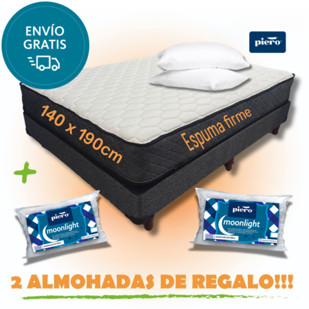 Sommier y Colchon Piero de Espuma Firme 2 plazas. Almohadas de Regalo