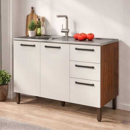 Bajo Mesada Cocina Nuez con Blancocm x cm   puertas  cajones