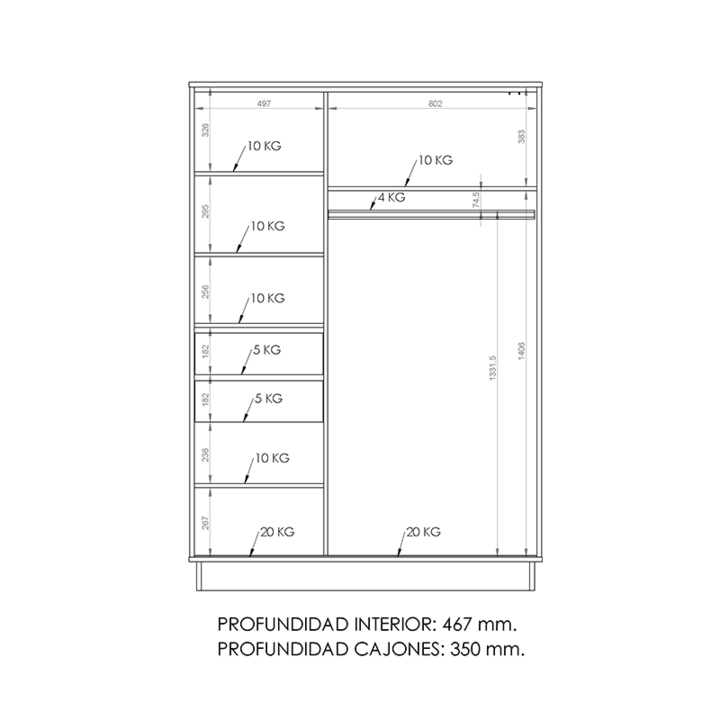 Placard Moderno 135 M con 2 Puertas Corredizas Blanco - Vista 6