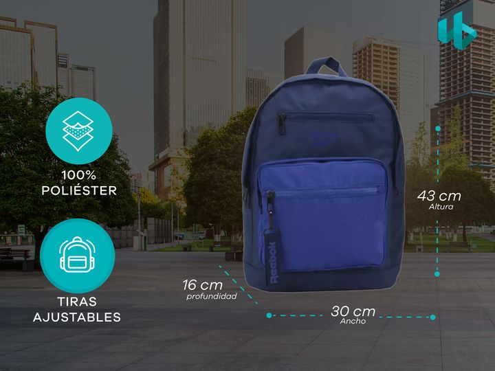 Mochila Urbana Escolar Hombre Mujer Reebok Reforzada Con Llavero 60119 Azul - Vista 2