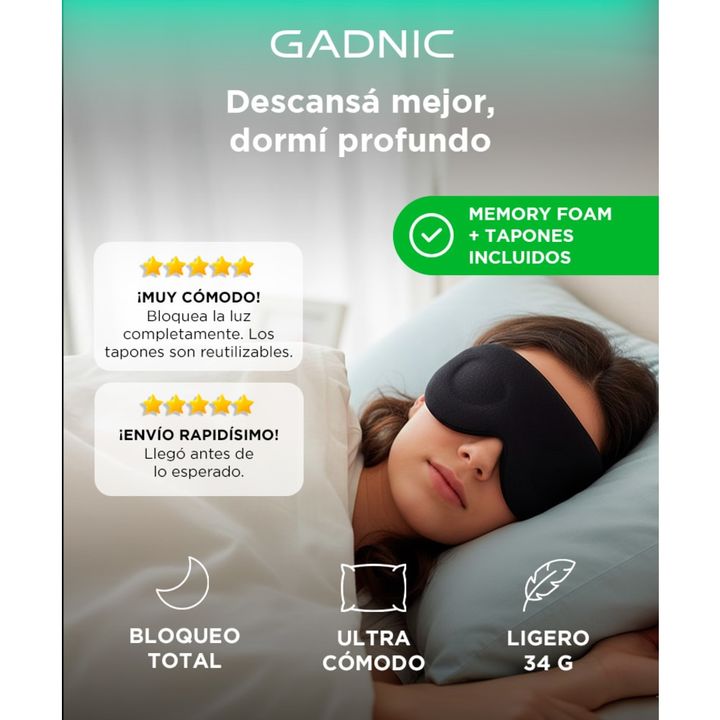 Antifaz Mascara Para Dormir Memory Foam + Tapones de Oído - Vista 2