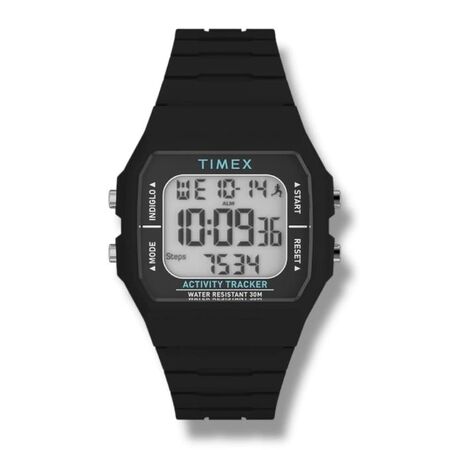 RELOJ DIGITAL TIMEX ACTIVITY TRACKER, CUADRADO, NEGRO CON CELESTE, 40MM (RTX0647) (TW5M55600)