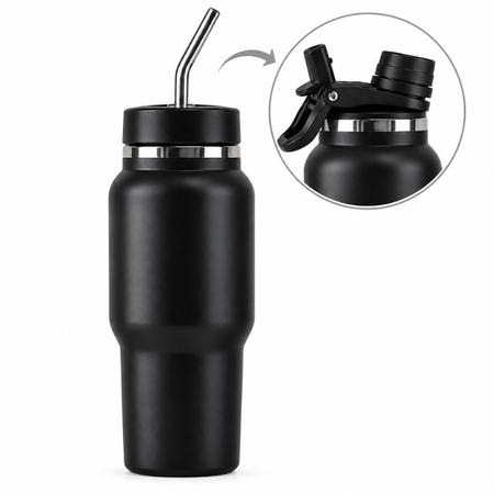 Botella automate térmica 2 en 1 con pico matero y pico botella color negro