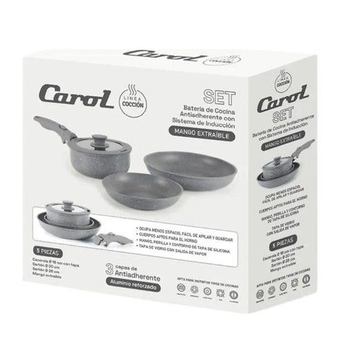 Batería de Cocina 5 en 1 Antiadherente Granito Carol Gris - Vista 2
