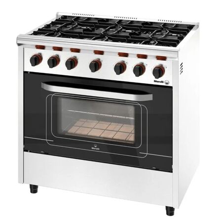 Cocina Morelli 18037 Country 900 M-Gas 6 Hornallas Con Visor Acero inoxidable