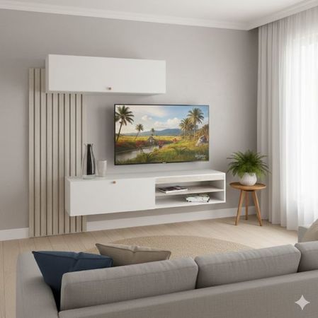 Mueble Rack Tv Flotante Centro De Entretenimiento Living Tables 1113 Nevado Blanco