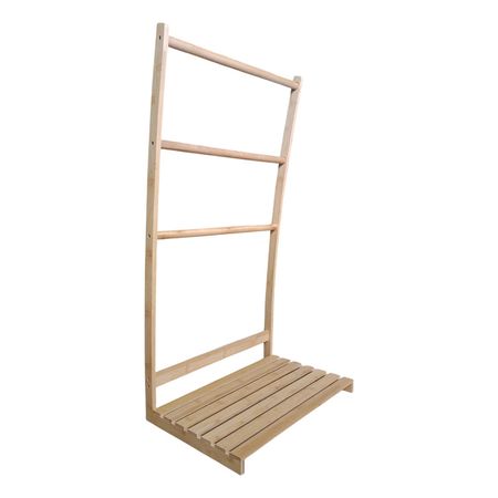 Toallero De Pie Para Bano 3 Cilindros Madera Altura 90cm Marron Claro